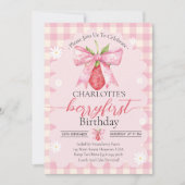 Aardbei Berry Eerste 1e Verjaardag Party Foto Kaart (Voorkant)