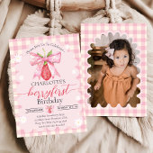 Aardbei Berry Eerste 1e Verjaardag Party Foto Kaart