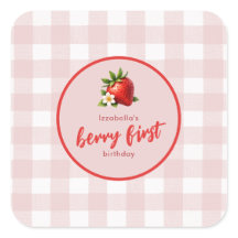 Aardbei Berry Eerste 1e Verjaardag Roze Gingham