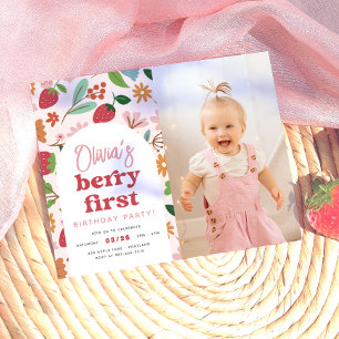 Aardbei Berry Eerste Budget Foto Verjaardagsfeestj