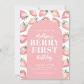 Aardbei Berry Eerste Foto 1e Verjaardagsfeest Kaart (Voorkant)