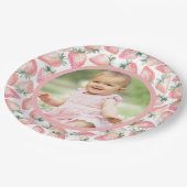 Aardbei Berry Eerste Foto 1e Verjaardagsfeest Papieren Bordje (Gekanteld)