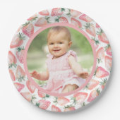 Aardbei Berry Eerste Foto 1e Verjaardagsfeest Papieren Bordje (Voorkant)