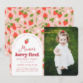 Aardbei Berry Eerste Foto Verjaardagsfeest Kaart (Voorkant / Achterkant)