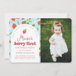 Aardbei Berry Eerste Foto Verjaardagsfeest Kaart