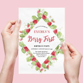 Aardbei Berry Eerste Meisje 1e Verjaardag Kaart