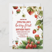 Aardbei Berry Eerste Meisje's 1e Verjaardag Kaart (Voorkant)