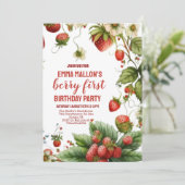 Aardbei Berry Eerste Meisje's 1e Verjaardag Kaart (Staand voorkant)