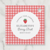 Aardbei Berry Eerste Rode plaid Dank u Bedankjes Labels (Achterkant)