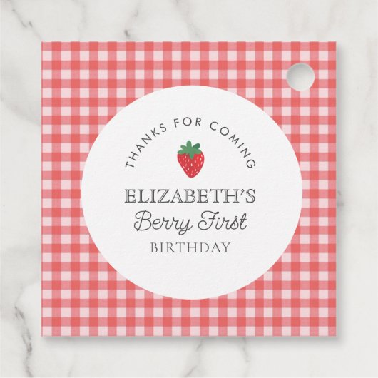 Aardbei Berry Eerste Rode plaid Dank u Bedankjes Labels (Achterkant)