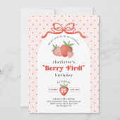 Aardbei Berry Eerste Rode Strik 1e Verjaardag Kaart (Voorkant)