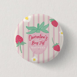 Aardbei Berry Eerste Verjaardag Ronde Button 3,2 Cm