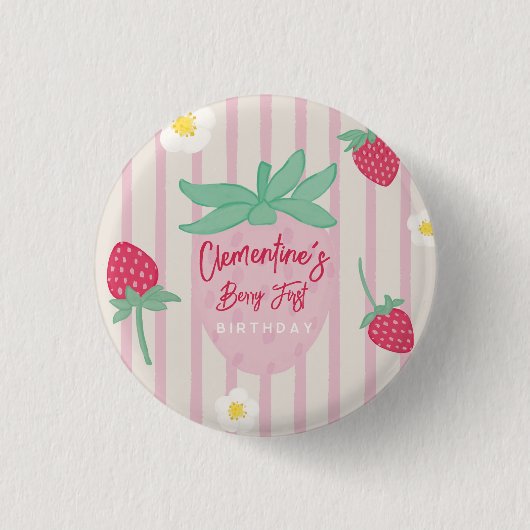 Aardbei Berry Eerste Verjaardag Ronde Button 3,2 Cm (Voorkant)