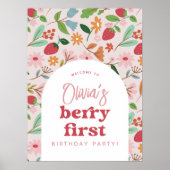 Aardbei Berry Eerste Verjaardagsfeest Welkomstbord Poster (Voorkant)
