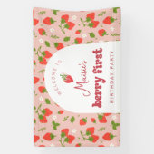 Aardbei Berry Eerste Verjaardagsfeestje Achtergron Spandoek (Verticaal)