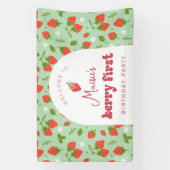 Aardbei Berry Eerste Verjaardagsfeestje Achtergron Spandoek (Verticaal)