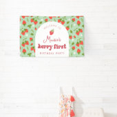 Aardbei Berry Eerste Verjaardagsfeestje Achtergron Spandoek (Insitu)