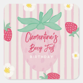 Aardbei Berry Eerste Verjaardagssticker Vierkante Sticker