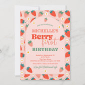 Aardbei Berry First 1e Birthday Invitation Kaart (Voorkant)
