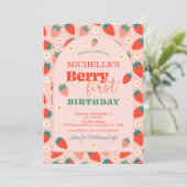 Aardbei Berry First 1e Birthday Invitation Kaart (Staand voorkant)