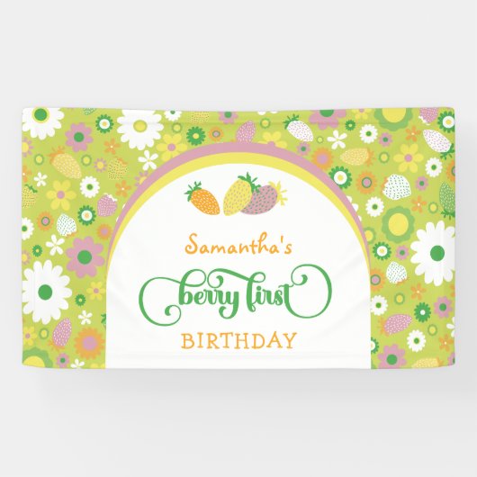 Aardbei 'Berry First' 1e verjaardag banner (Horizontaal)