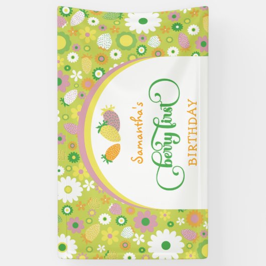 Aardbei 'Berry First' 1e verjaardag banner (Verticaal)