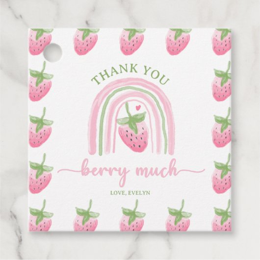 Aardbei Berry First Birthday Bedankjes Labels (Voorkant)