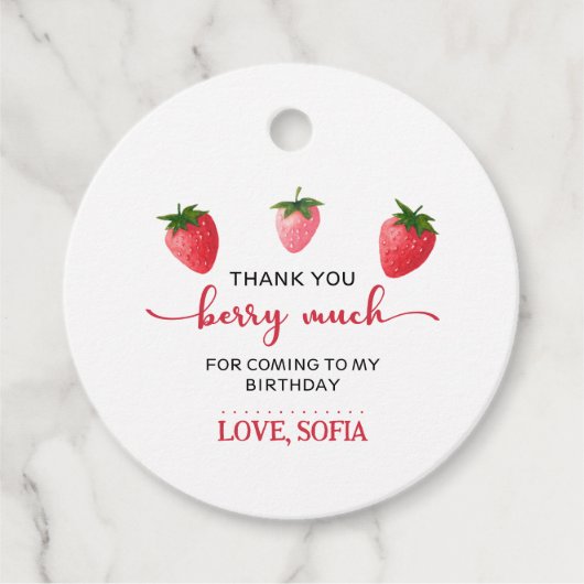 Aardbei Berry First Birthday Bedankjes Labels (Voorkant)