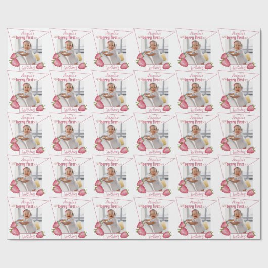 Aardbei Berry First Birthday Cadeaupapier (Vlak)