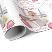 Aardbei Berry First Birthday Cadeaupapier (Rol Hoek)