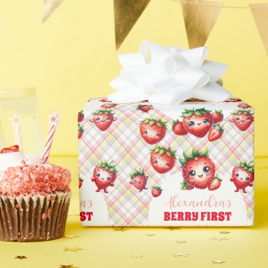 Aardbei Berry First Birthday Cadeaupapier (Verjaardagsfeest)