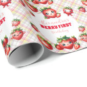 Aardbei Berry First Birthday Cadeaupapier (Rol Hoek)