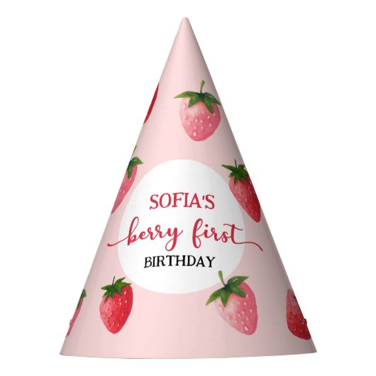 Aardbei Berry First Birthday Feesthoedjes (Voorkant)