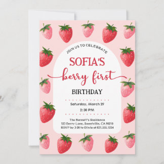 Aardbei Berry First Birthday Kaart
