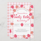 Aardbei Berry First Birthday Kaart (Voorkant / Achterkant)