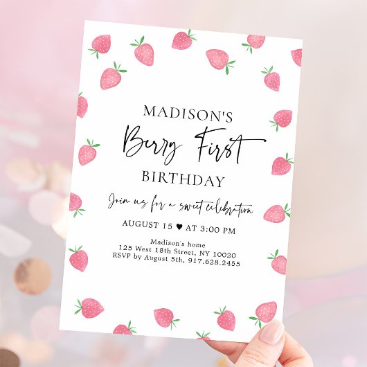 Aardbei Berry First Birthday Kaart