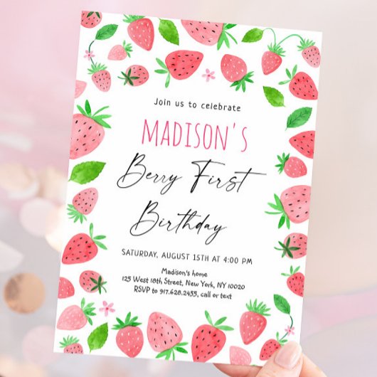 Aardbei Berry First Birthday Kaart