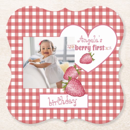 Aardbei Berry First Birthday Kartonnen Onderzetters (Voorkant)