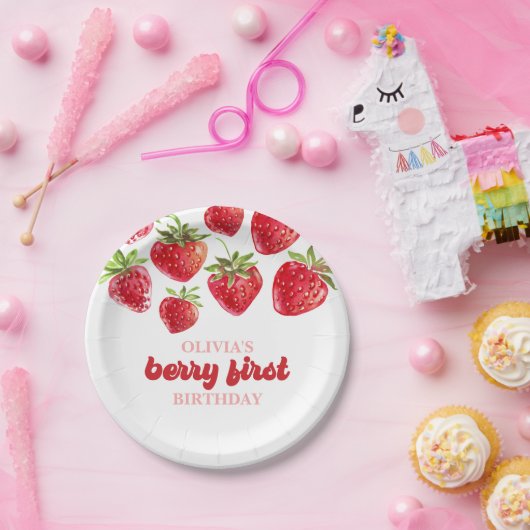 Aardbei Berry First Birthday Paper Borden Papieren Bordje (Feest)