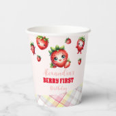 Aardbei Berry First Birthday Papieren Bekers (Achterkant)