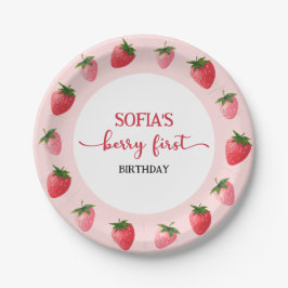 Aardbei Berry First Birthday Papieren Bordje