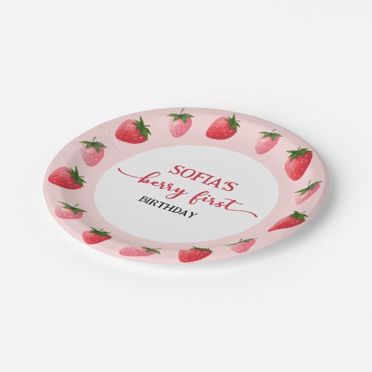 Aardbei Berry First Birthday Papieren Bordje (Gekanteld)