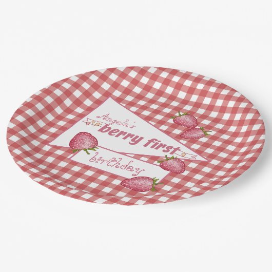 Aardbei Berry First Birthday Papieren Bordje (Gekanteld)