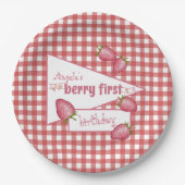 Aardbei Berry First Birthday Papieren Bordje (Voorkant)