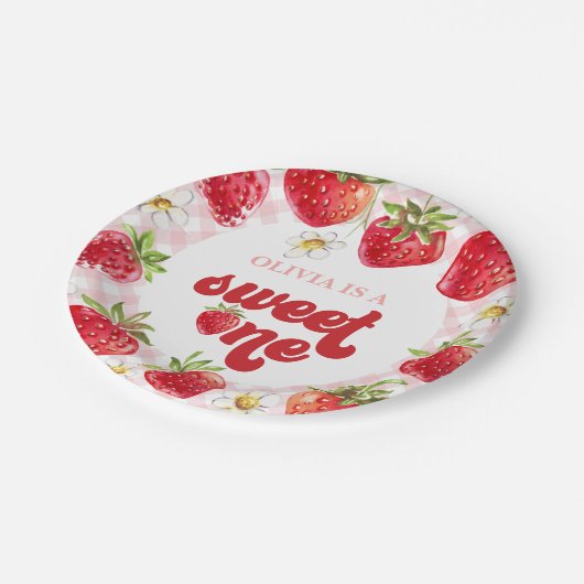 Aardbei Berry First Birthday Papieren Bordje (Gekanteld)