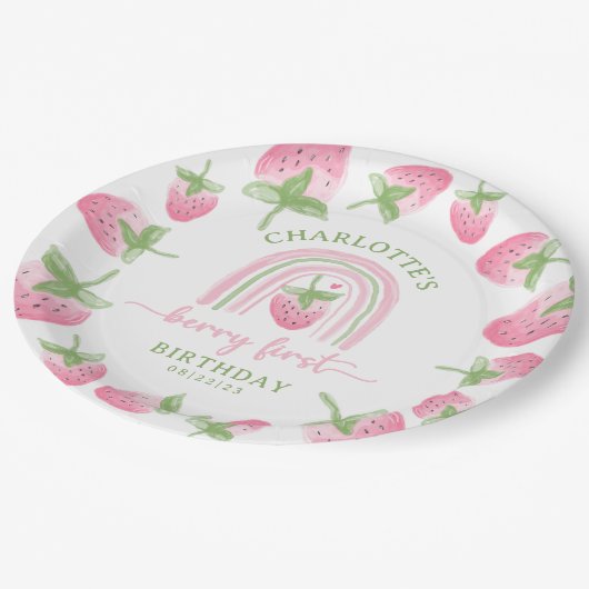Aardbei Berry First Birthday Papieren Bordje (Gekanteld)
