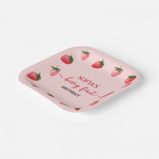Aardbei Berry First Birthday Papieren Bordje (Gebogen)