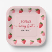 Aardbei Berry First Birthday Papieren Bordje (Voorkant)