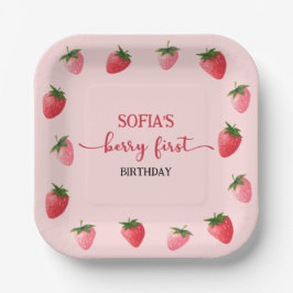 Aardbei Berry First Birthday Papieren Bordje