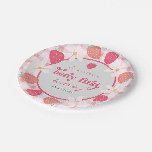 Aardbei Berry First Birthday Papieren Bordje (Gekanteld)